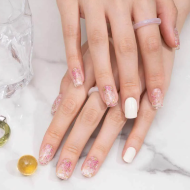 Chic Glitter Confetti and Solid White Semi Cured Gel Nail Strips | Blooming - 6309