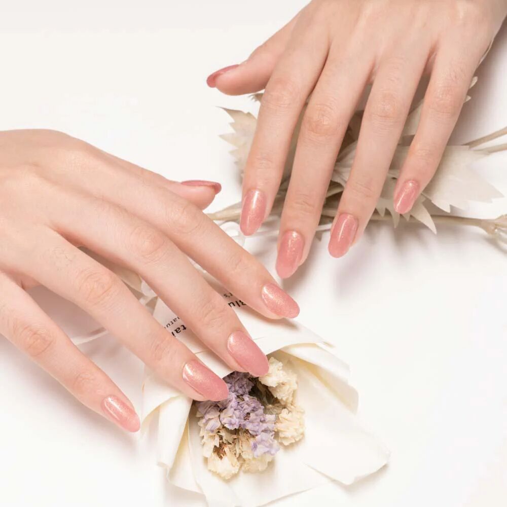 Shimmering Champagne Oval Semi Cured Gel Nail Strips | Everglow - 7401