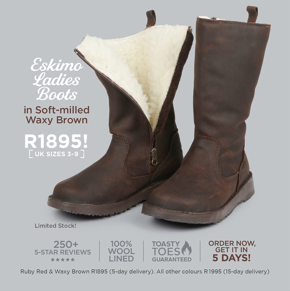 Eskimo Ladies Boots in Soft-milled Waxy Brown - R1895