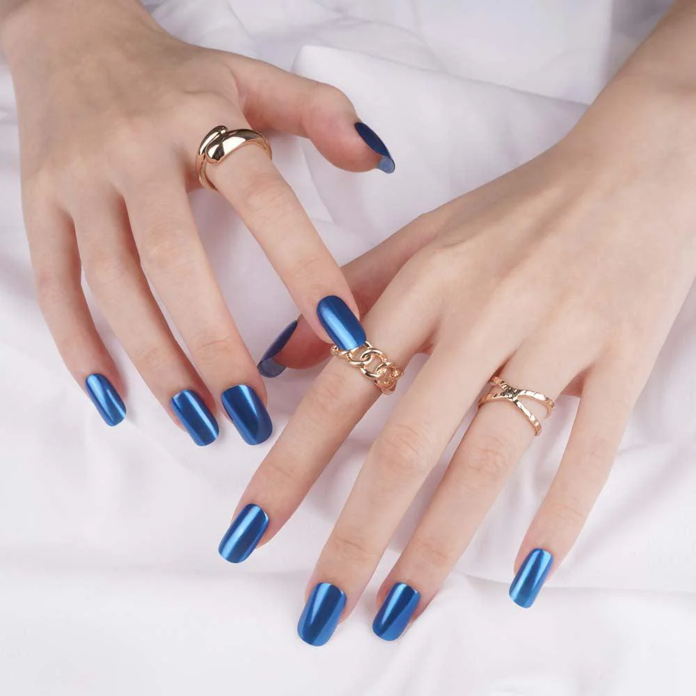 Sapphire Shine Almond-Shaped Semi Cured Gel Nail Strips | Astral Dive - 3498