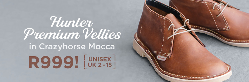 Hunter Premium Vellies in Crazyhorse Mocca for R999!