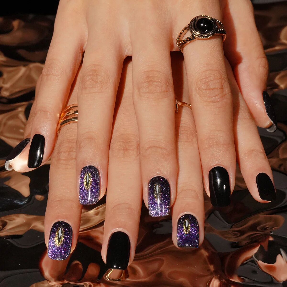 Mystic Night Sky Semi-Cured Gel Nail Strips for Halloween | Galactic Glimmer - 2581